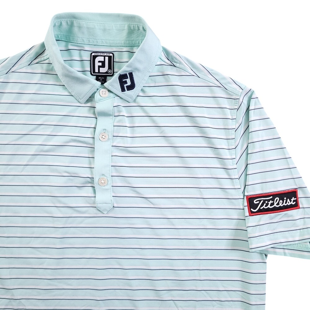FootJoy Polo Shirt Mens M Athletic Fit Titleist Tour Issue Pro Collar Logo Blue